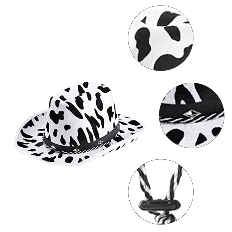 Topi Cowboy Wanita Motif Print Sapi Untuk Pesta Ulang Tahun