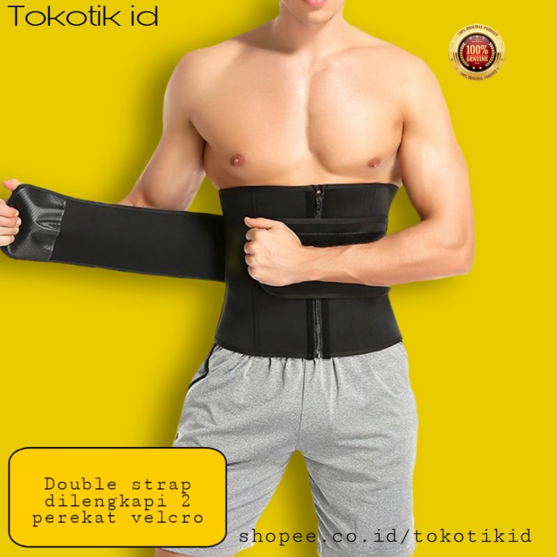 Korset waist trainer zipper double strap pelangsing pengecil perut buncit pria