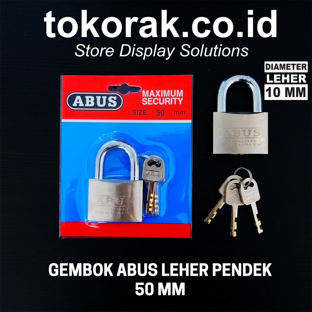 GEMBOK ABUS ASLI 50 MM LEHER PENDEK MURAH TOKO GUDANG KANTOR