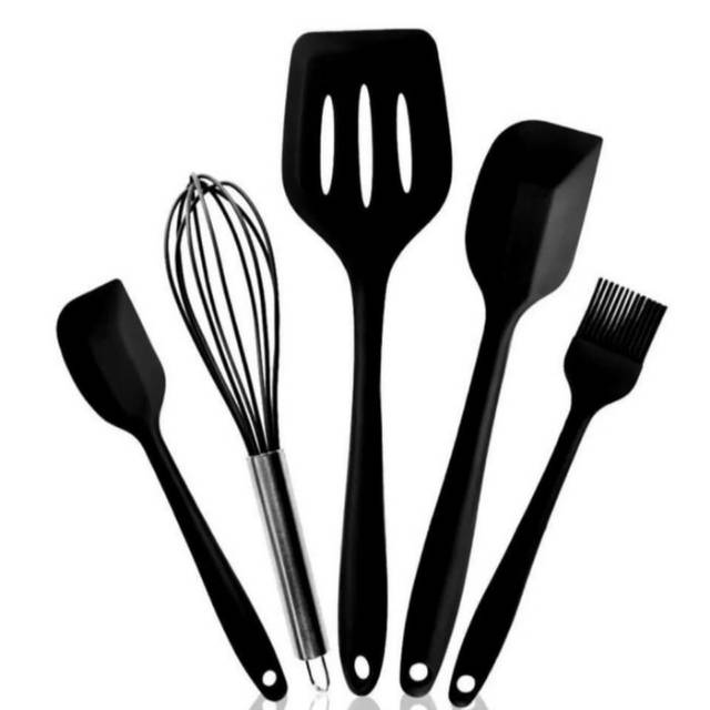 Set alat masak spatula silikon 5 in 1, spatula silicone cooking set Food Grade anti panas