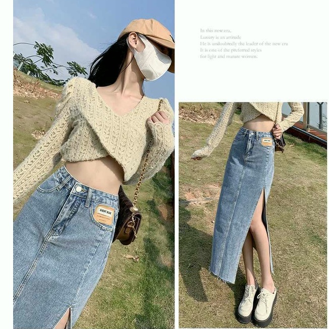 Rok jeans 7 8 wanita Rok korean style Rok jeans panjang Rok jeans span rok wanita kekinian jumbo size 5XL dewasa rok