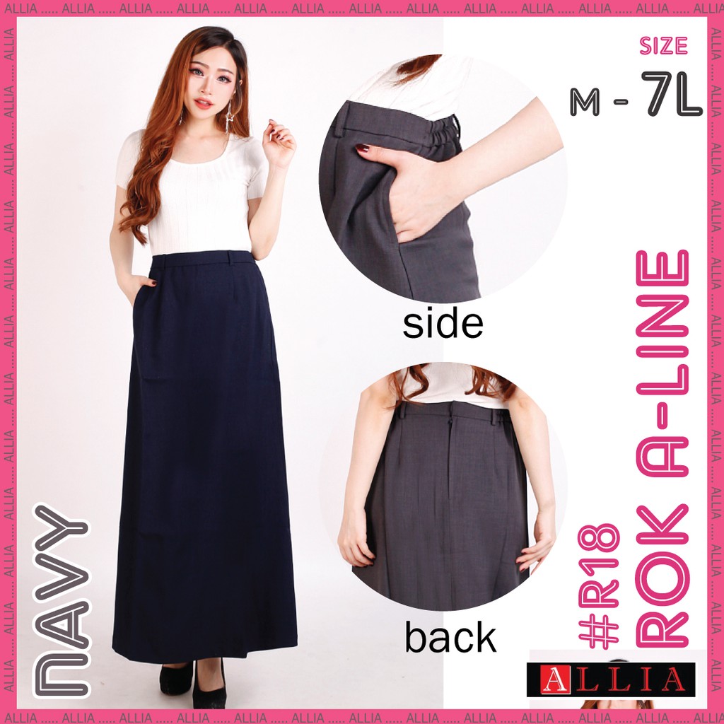 ALLIA R18 - NAVY - M - 7L - Rok A Line Wanita - Rok kerja wanita - Rok Payung