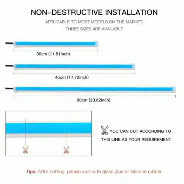 Lampu Alis LED slim DRL fleksibel waterproof 12v 45cm 2 mode running (1Pasang=2pcs)