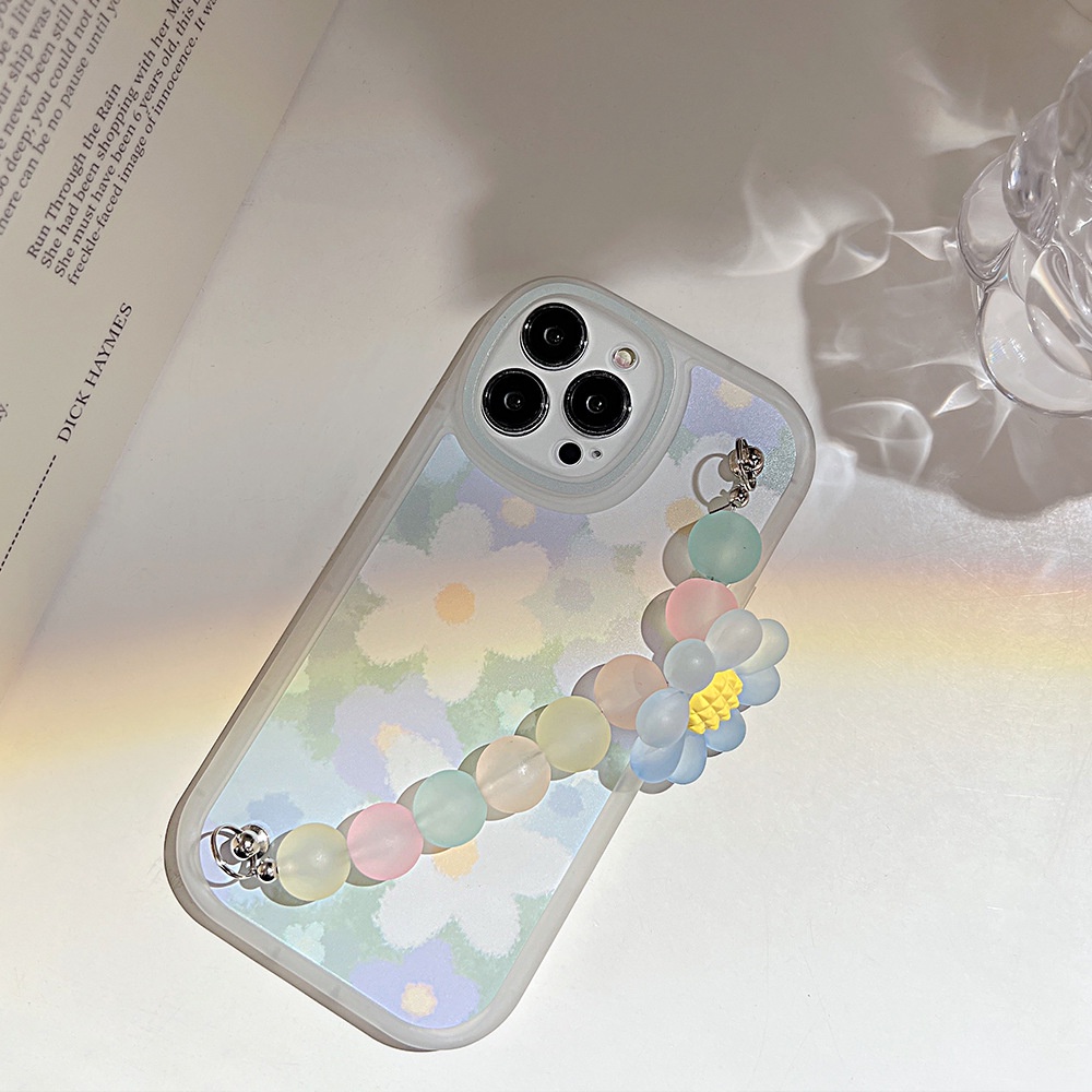 Soft Case Desain Bunga Daisy 3D Dengan Rantai Manik-Manik Anti Hilang Untuk Iphone 7 8 PLUS X XR XS 11 12 13 14 MINI PRO MAX SE