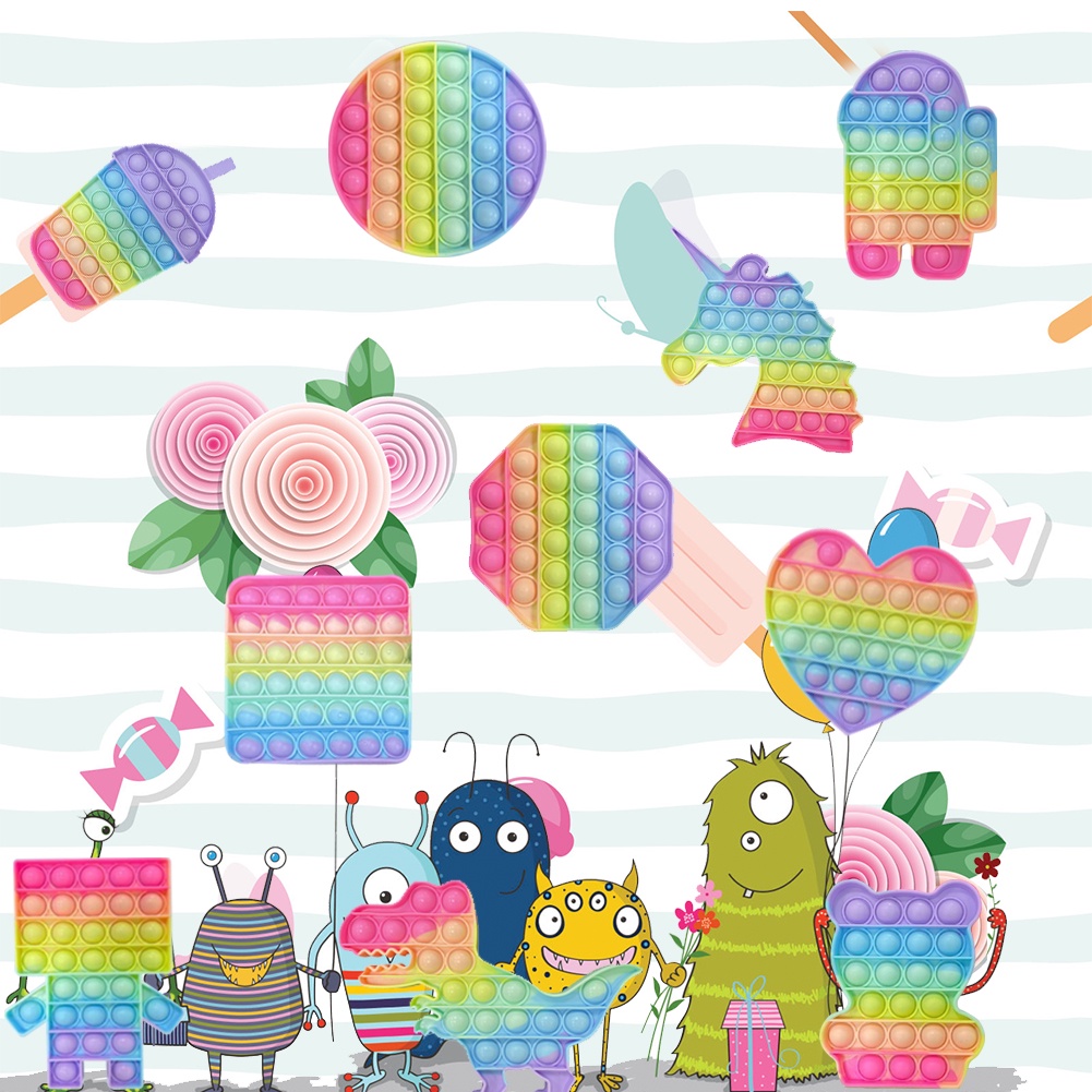 【TK】Foxmind Push Pop It ti Fidget Toy Bubble Fidget Kids Sensorial Colorful Unicorn Rainbow Robot Dinosaur Toys