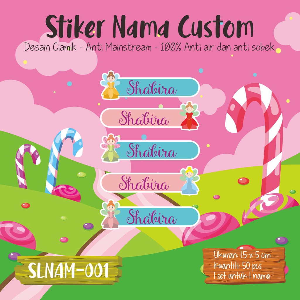 

sticker label nama anak kartun girl cute princes angel crown SLNAM 001