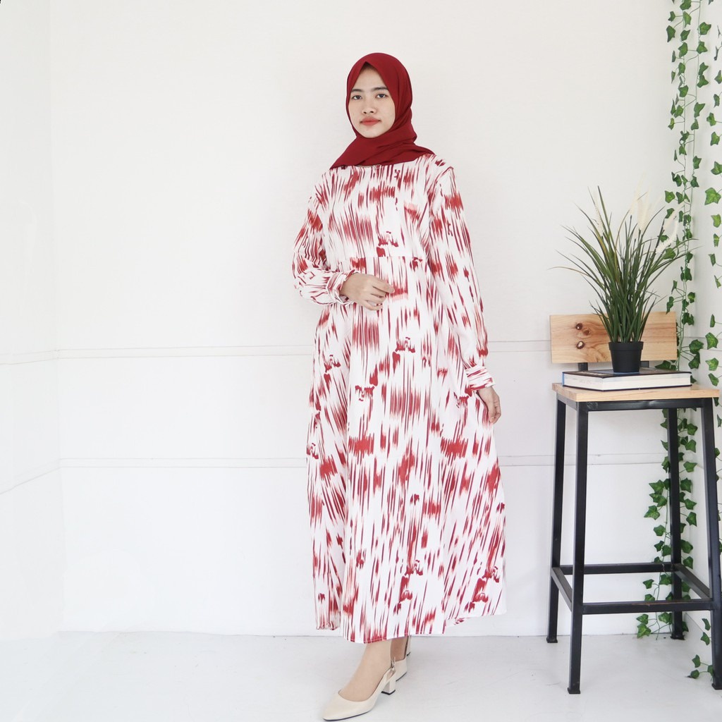 IZANY GAMIS / Dress Muslim XXL Jumbo Lengan Kancing Banyak Motif-MINI STRIPE RED