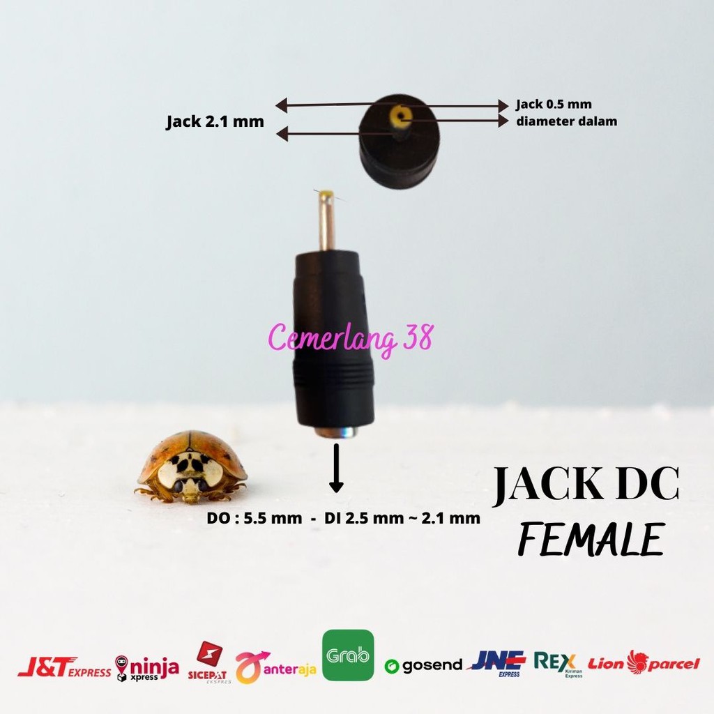 2,1mm * 0,5mm Sambungan Over Connector Jack DC 5.5 mm * 2.5 mm Female to Male 2.1 mm * 0.5 mm