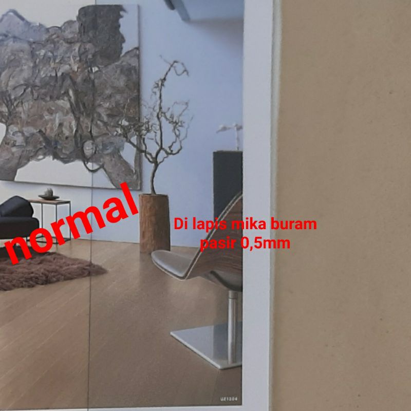 

Mika / PVC semi Transparant, buram motif pasir, lentur tebal 0,5mm ukr 14x70cm per 5lbr