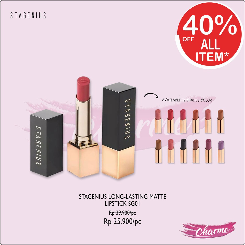 (READY &amp; ORI!) STAGENIUS Lipstick 12 Warna Matte Permanen Tahan Lama SG01