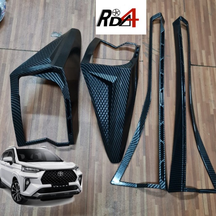 Paket Garnish Avanza Veloz GR 2022 Cover Lampu Depan Belakang Carbon