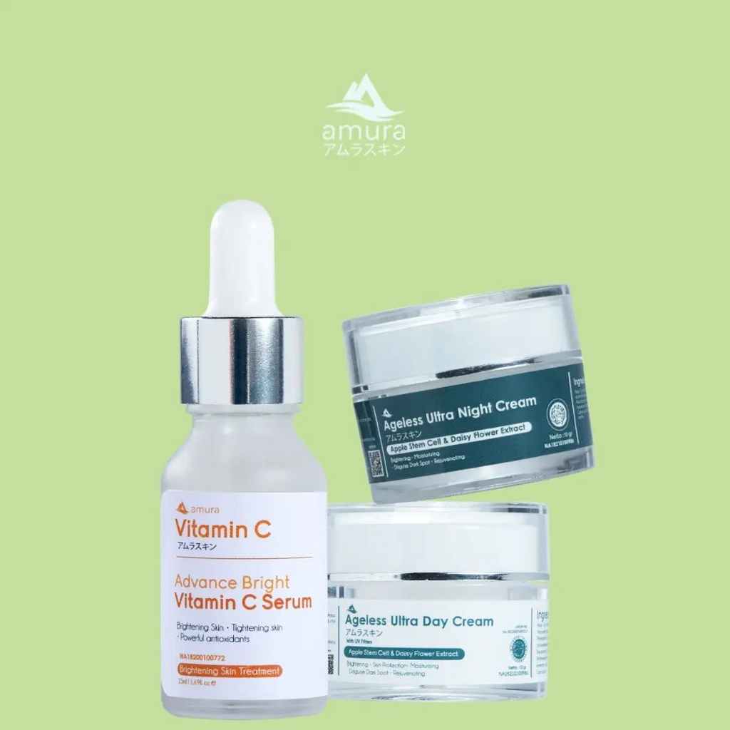 AMURA PAKET GLOWING (Amura Day Cream + Amura Night Cream + Amura Serum Vitamin C) - AMURA BEAUTY CAR