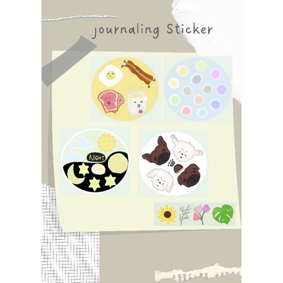 

Sticker journaling / breakfast(food) ,pet (dog), plant, dots