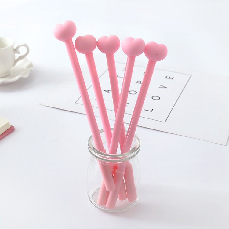 

Pulpen Gel Hitam Warna Pink Lucu Imut Korean Style - Pinky Heart Love Ball Pen / Signature Pen