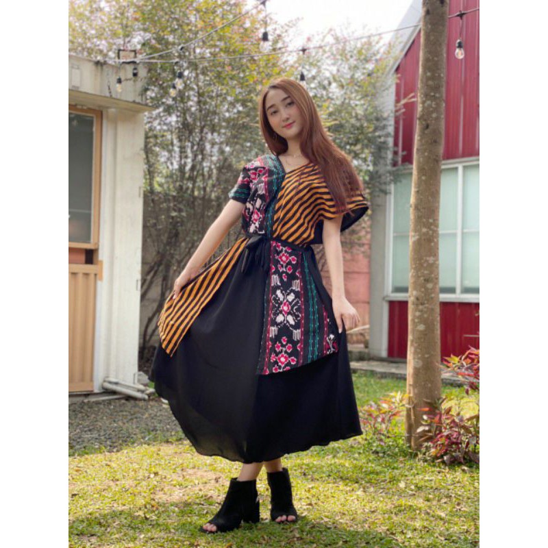 DRESS TENUN ETNIK KOMBINASI || DRESS AYAMIA MOTIF SONGKET