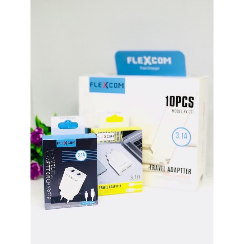 PROMO CHARGER FX171 2USB FLEXCOM ORIGINAL KABEL DATA MICRO OVAL