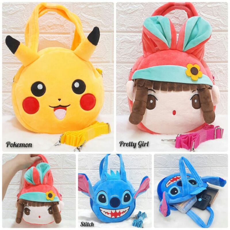 TAS SELEMPANG BONEKA KARAKTER 2IN1/ TAS TENG TENG KARAKTER / TAS SELELMPANG ANAK ANAK