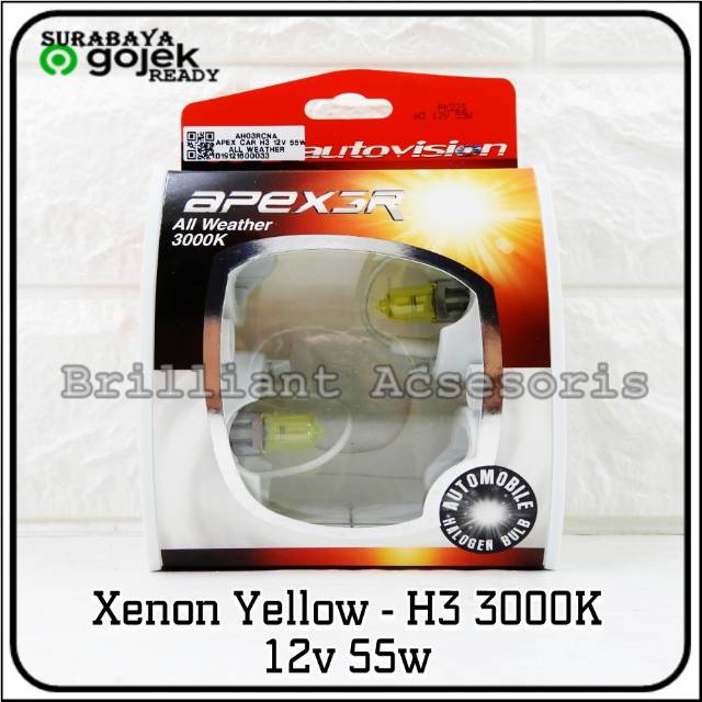 Lampu Halogen Xenon Yellow 3000K - H1 H3 H7 H11 Hb3 Hb4