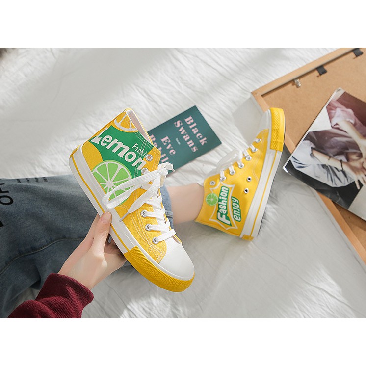 SSLI sepatu sneakers high ankle lemon putih kuning hitam canvas casual import korea jepang