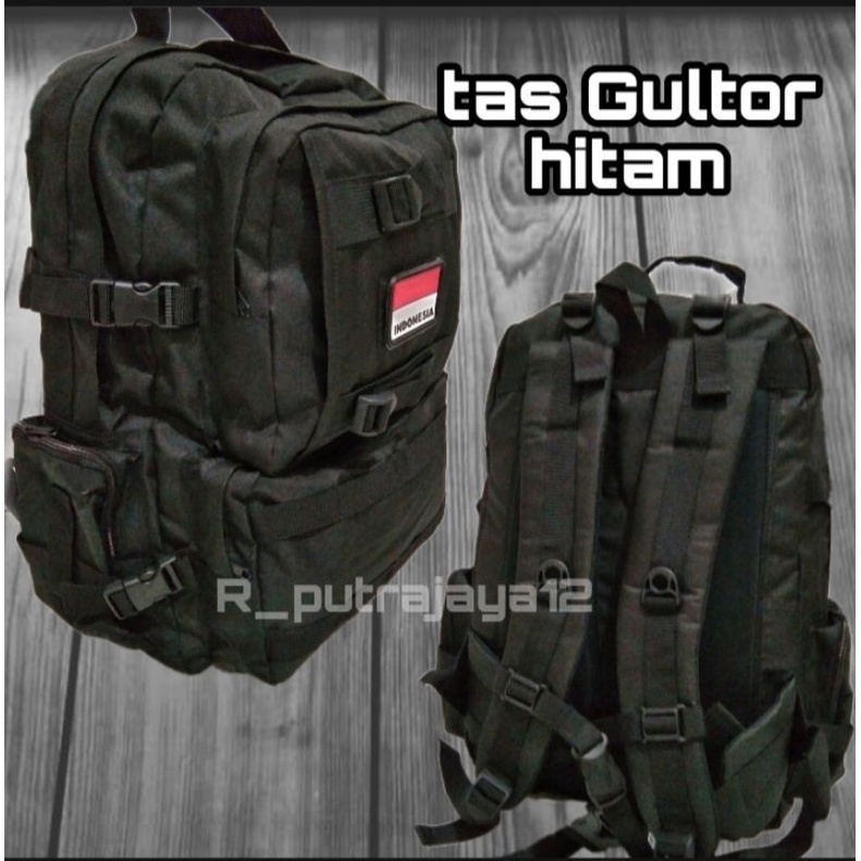 tas ransel model Gultor/tas jumbo black/tas jumbo hitam army, free emblem patch rubber karet Velcro