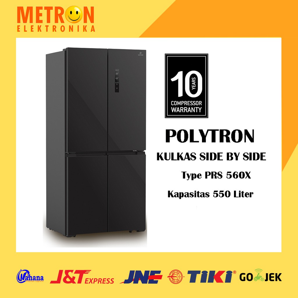POLYTRON PRS 560X BLACK KULKAS 550 LT LITER TEMPERED GLASS PRS560X