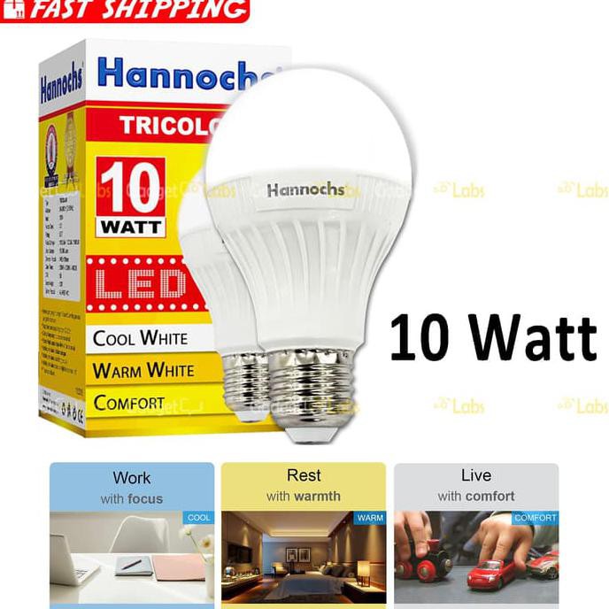 Diskon Hannochs Tricolour Bohlam Led 10 Watt Lampu 3 Warna Terbaru
