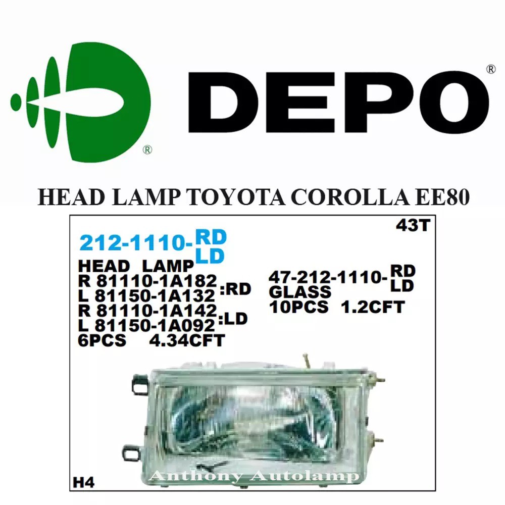 HEAD LAMP TOYOTA COROLLA EE80 LH