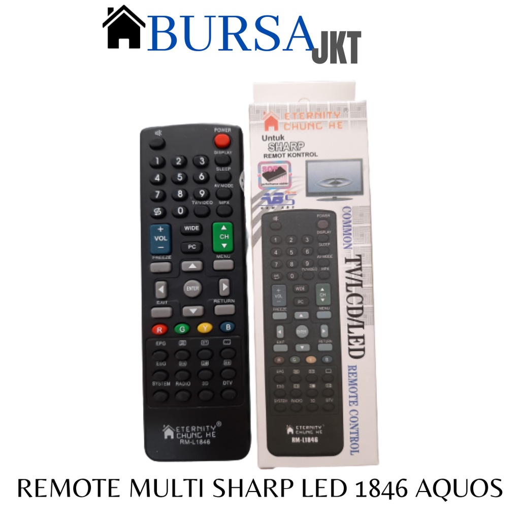 REMOTE SHARP UNIVERSAL TV TABUNG LCD LED MULTIFUNGSI 1846 AQUOS