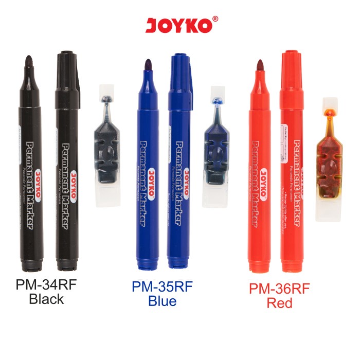 

TULIS-ALAT- JOYKO PERMANENT MARKER SPIDOL PERMANEN ROUND TIP FREE REFILL - RED -ALAT-TULIS.