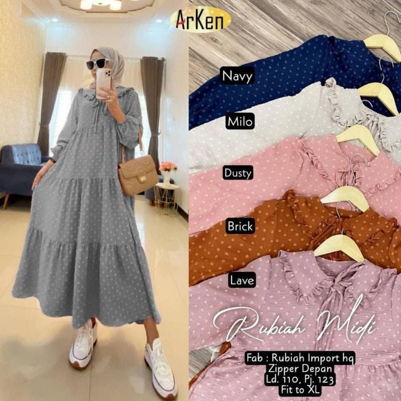 RUBIAH MIDI / MIDI DRESS / GAMIS MIDI / DRESS MUSLIM / OUTFIT HIJAB / GAMIS TERLARIS / GAMIS RECOMME