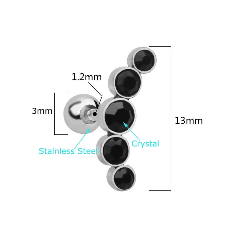 1piece Crystal Gem Earring Tragus Rings Stainless steel Cartilage Pinna Daith Piercing 16G