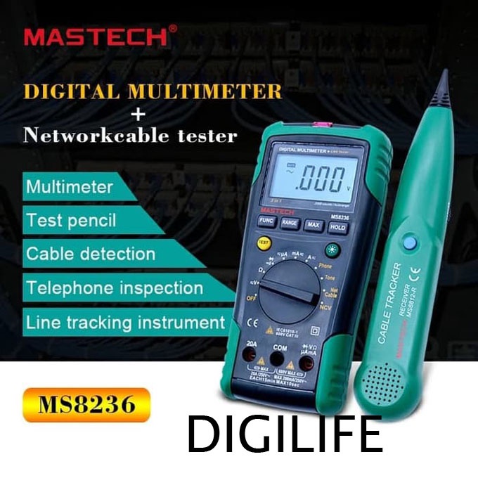 MS8236 Mastech Multimeter LAN Cable Tracker Wire Network Tester Kabel Digital Multitester Multi Gaug