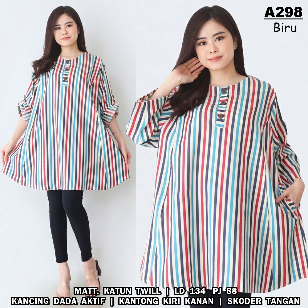 WSE390 - Blouse Tunik Oversize JUMBO BIG SIZE 3XL Motif Salur Garis-garis Karin Katun Salur UK XXXL LD 134 CM PJ 88 CM PREMIUM QUALITY