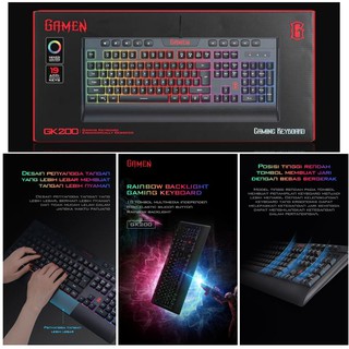 GAMEN GK200 Rainbow Backlight Multimedia Gaming Keyboard Black with LED Lighting Effects