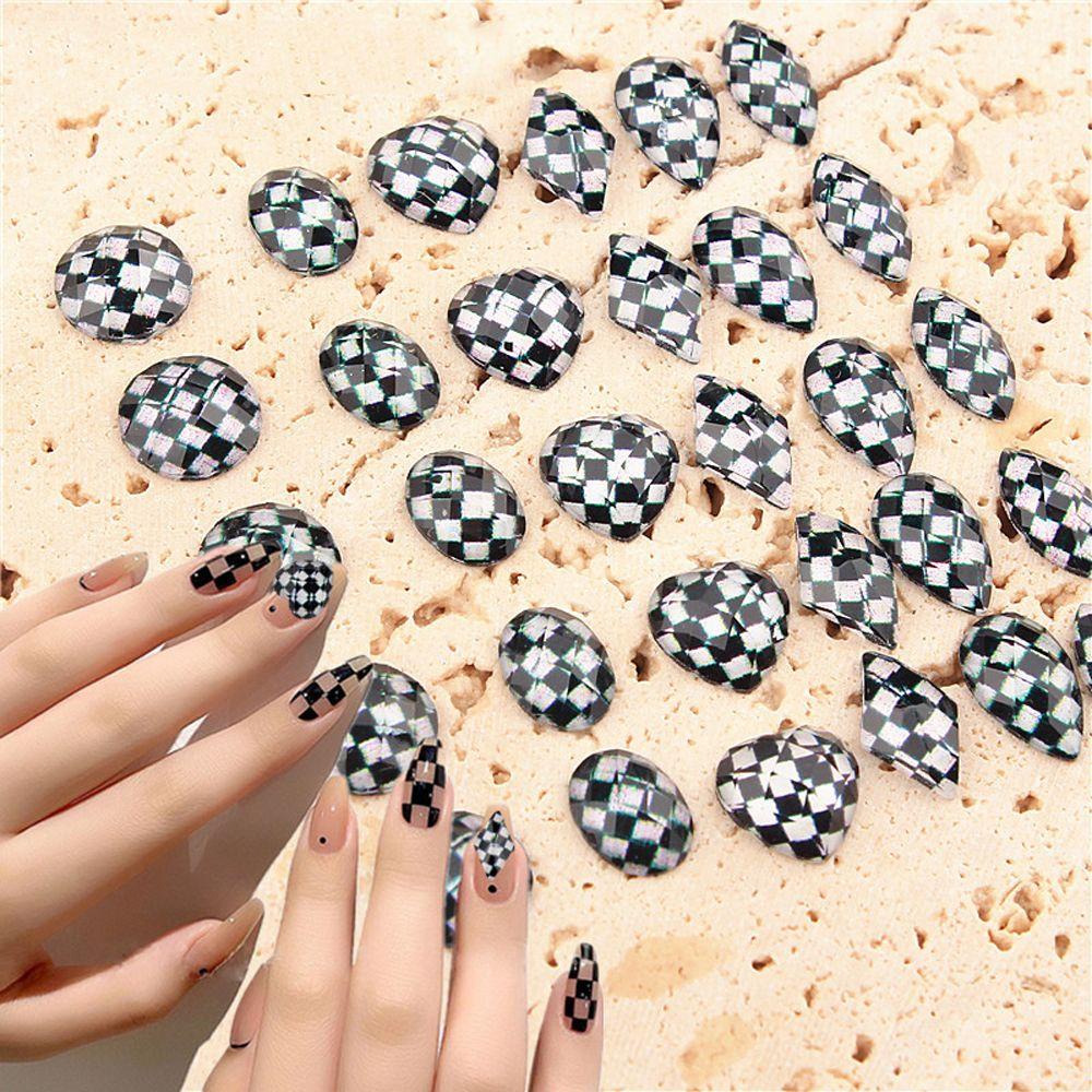 Mxbeauty 3D Dekorasi Nail Art Resin Fashion Kotak-Kotak Wanita Cinta Hati Oval Bulat Jepang Manicure Aksesoris