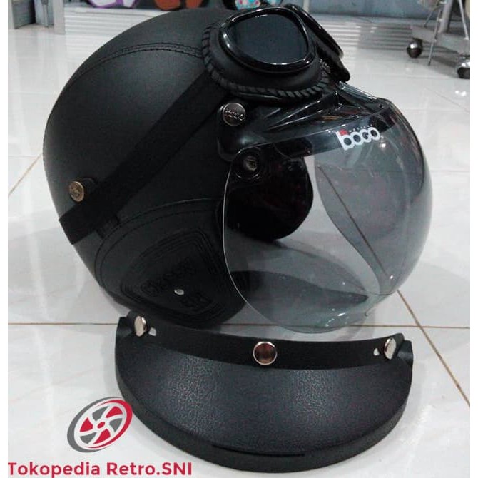 Helm Retro Bogo Import SNI Hitam Polos Google & Path Asli