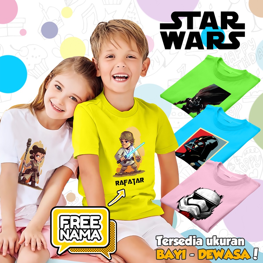 [FREE NAMA!!] Kaos Baju COUPLE  ANAK DAN STAR WARS BANYAK MOTIF