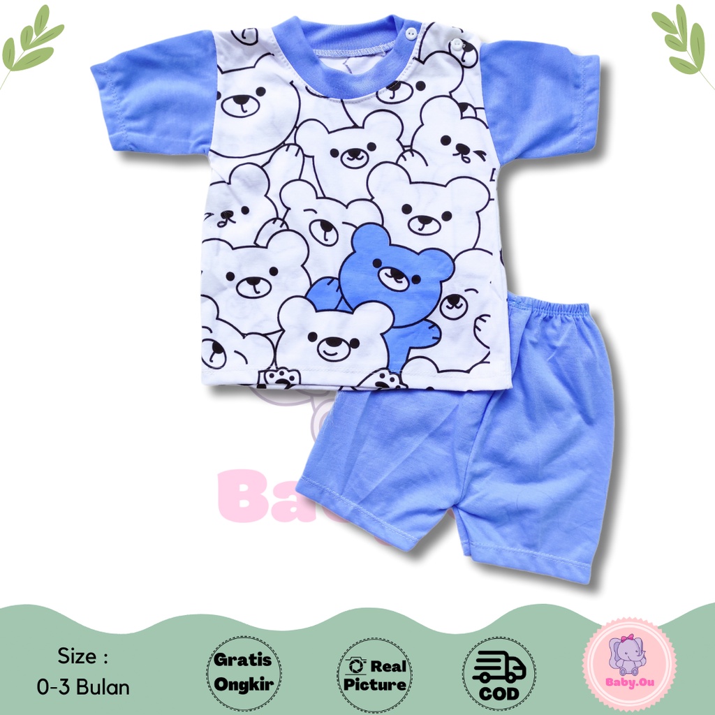 Setelan Baju Bayi Lengan Pendek Celana Pendek Motif Bear / Setelan Pendek Bayi Murah / Baju Bayi Pendek / Baju Harian Bayi / Baby.ou_