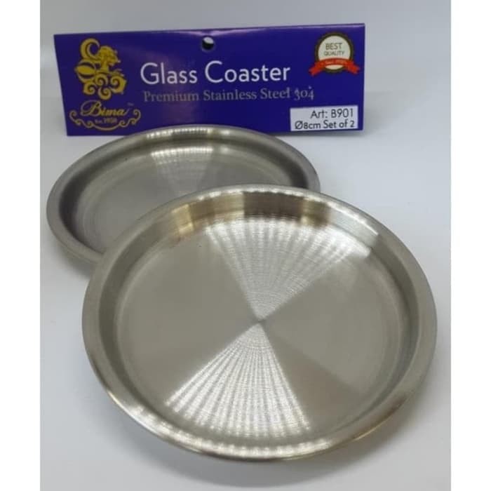 BIMA GLASS COASTER 8 CM B901NP TATAKAN GELAS STAINLESS STEEL ISI 2 PCS