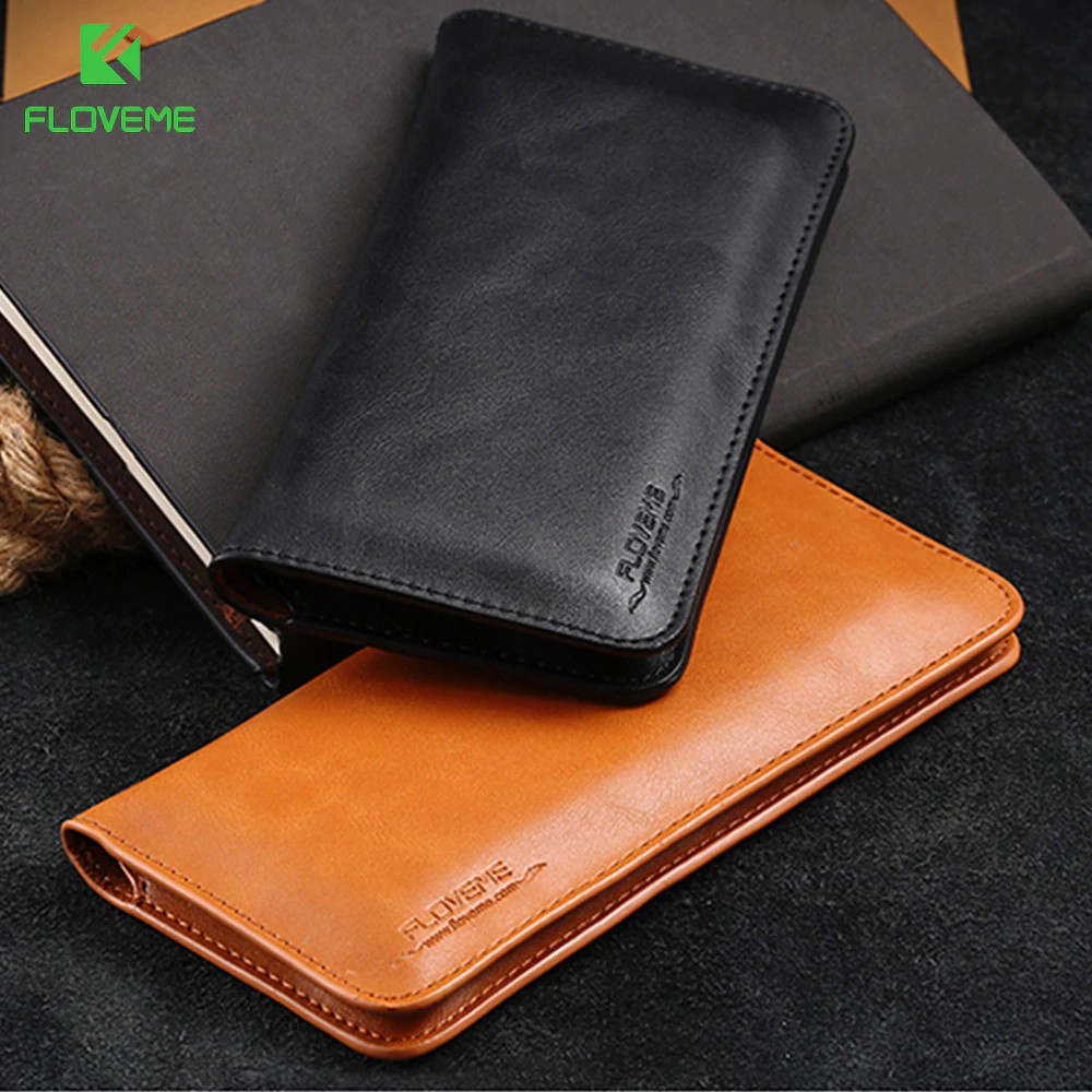 FLOVEME Universal Genuine Leather Wallet For iPhone X 8 7 6 6s Plus For Samsung Galaxy Note 8 S8