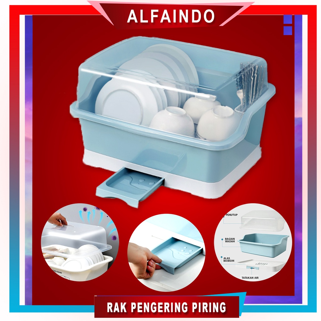 Alfaindo Rak Pengering Piring Dapur Dengan Penutup Ukuran Medium - RD025M