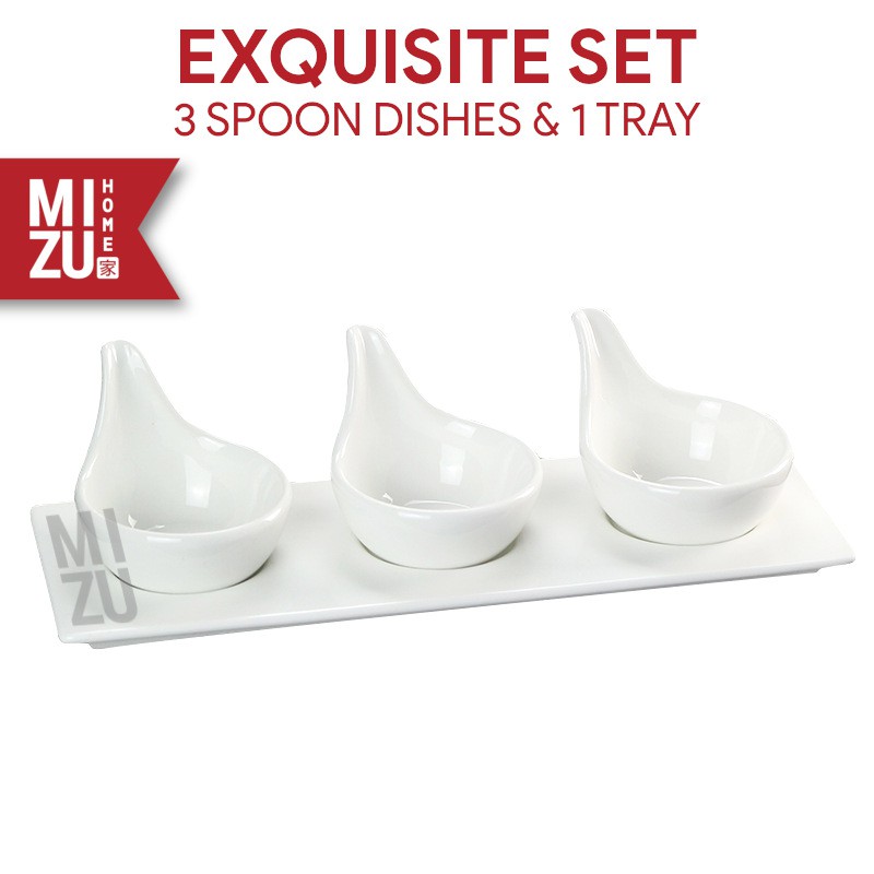 MIZU MAGURO Ceramic Appetizer Dish 3 Spoon Tray Set Keramik Penyaji Makanan Cantik-2