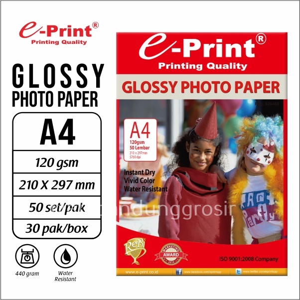 

E-print Glossy Photo Paper A4 120 Gsm Kertas Foto – Pack (50 Lembar)