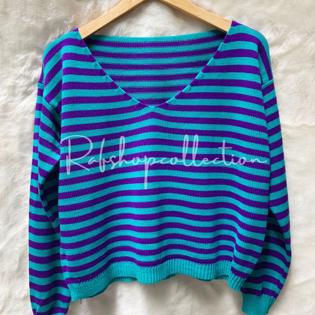 MINI Stripe Blouse_7GET Top Atasan rajut wanita_blouse oversize