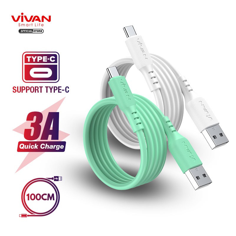 VIVAN Kabel Data Type C 3A Silicone Full SR Coverage Quick Charge Garansi 1 Tahun VSC100