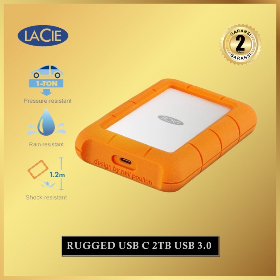 Lacie Rugged USB-C 2TB USB 3.0 Harddisk Portable External Hardisk