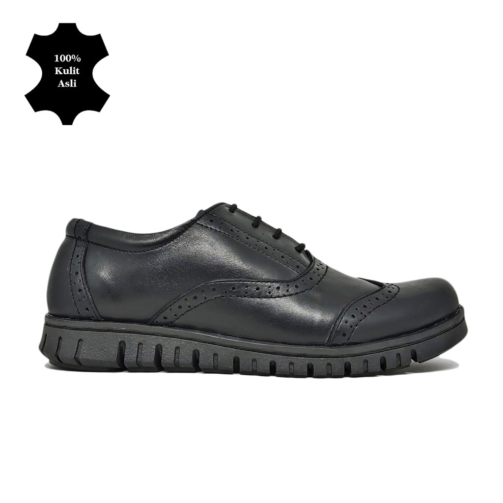 Sepatu Pantofel Pria Executive Kulit Sapi Asli like Low Boots HITAM