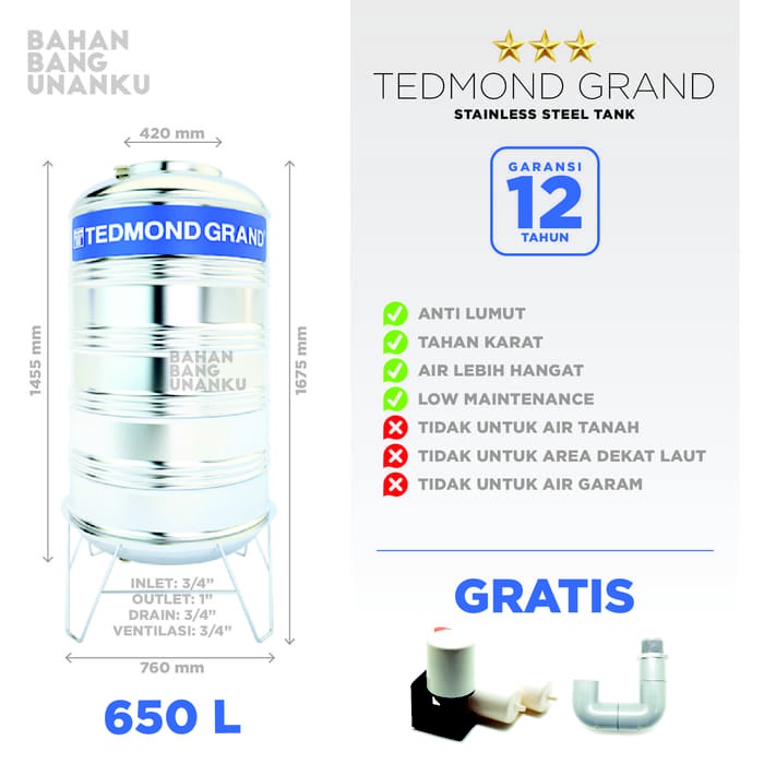 Tangki Air Stainless 650 L Grand Vertikal Garansi 12 Tahun Shopee Indonesia