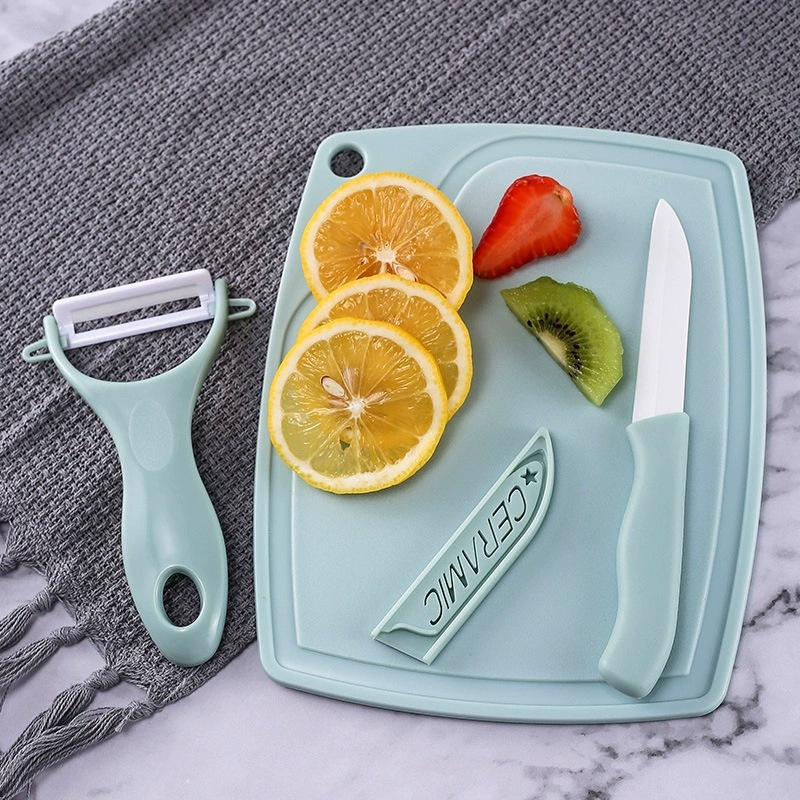 Talenan 3in1 stainless multifungsi Pisau Set Ceramic Peeler fruit Alat pengupas penyerut kulit buah Alas pemotong sayuran dan lainnya tajam