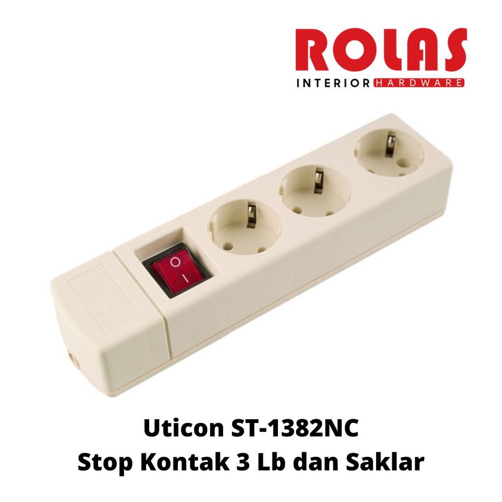 Uticon ST-1382NC Stop Kontak 3 Lb dan Saklar / Stop Kontak Lubang 3 / Stopkontak Saklar Uticon